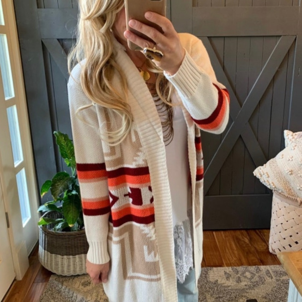 New Aztec Tribal Print Western Long Cardigan Sweater Beth Dutton Yellowstone - Picture 5 of 9